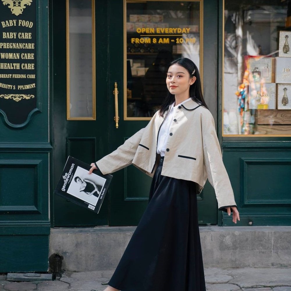 NEW Maison Ly Peter Pan Collar Short Linen Coat